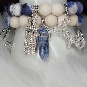 Ivory and Blue "Bad & Bougie" bracelet duo